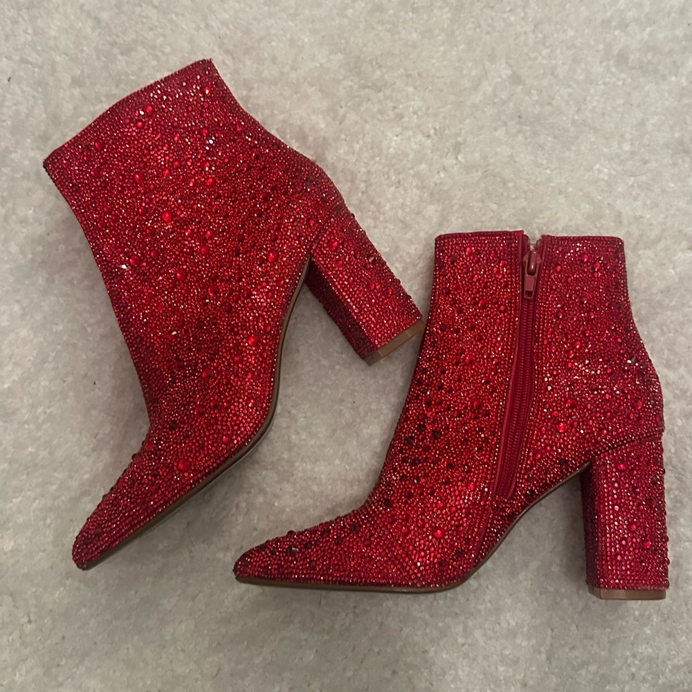NEW Betsy Johnson Red Rhinestone Ankle Boots-5